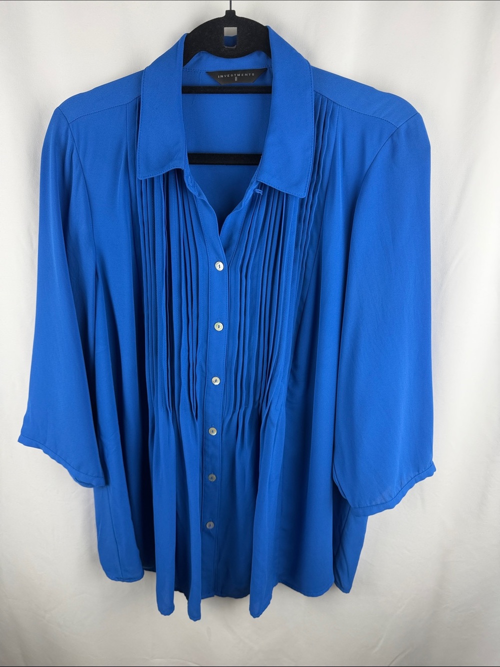 Pleated Button-Front Blouse in Bright Blue by Unknown Brand